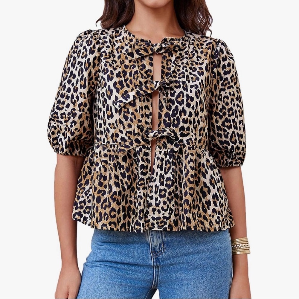Tankaneo Womens Tie Front Tops Leopard Print